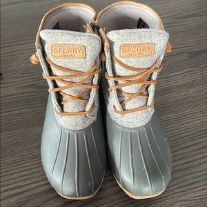 Sperry Gray Duck Boots with Tan Laces